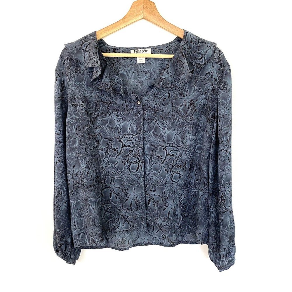 Tyler‎ Boe Floral Blouse Women's 12 Ruffle Collar 100% Silk Button Up Feminine